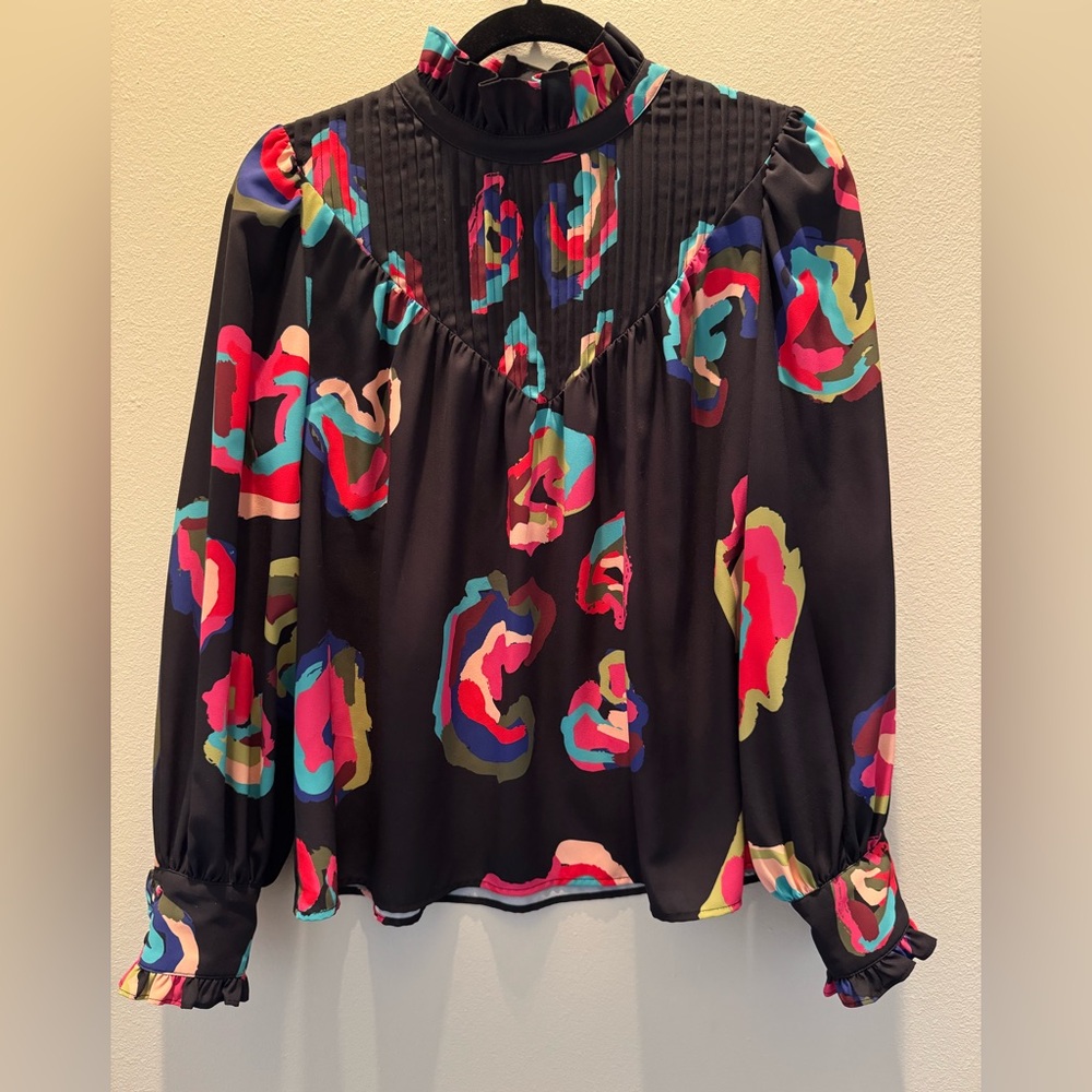 CROSBY by Mollie Burch Black Multicolor Abstract Blouse